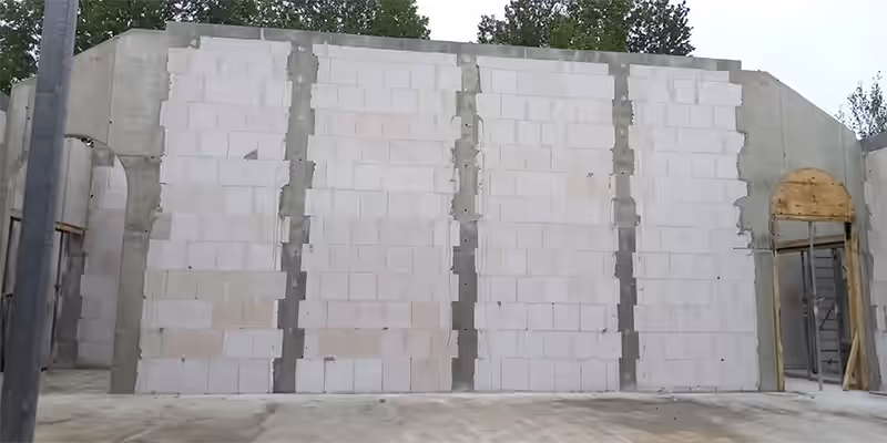 Massive Innenwand aus Porenbetonsteinen im Rohbau eines Neubaus in Görlitz, ausgeführt von GravisBau